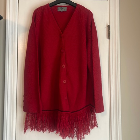 Roni Bis Red Fringe Cardigan M-L - Picture 1 of 7